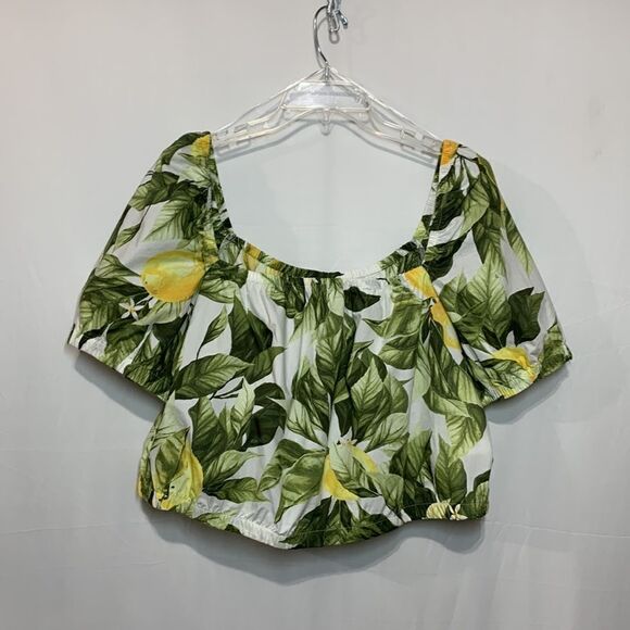 H&M cropped top square neckline puff sleeves elastic hem & neckline women’s sz L - Picture 7 of 7